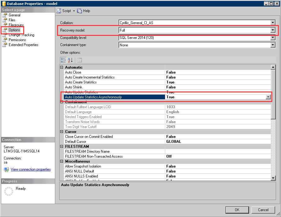 Options базы model: async statistics